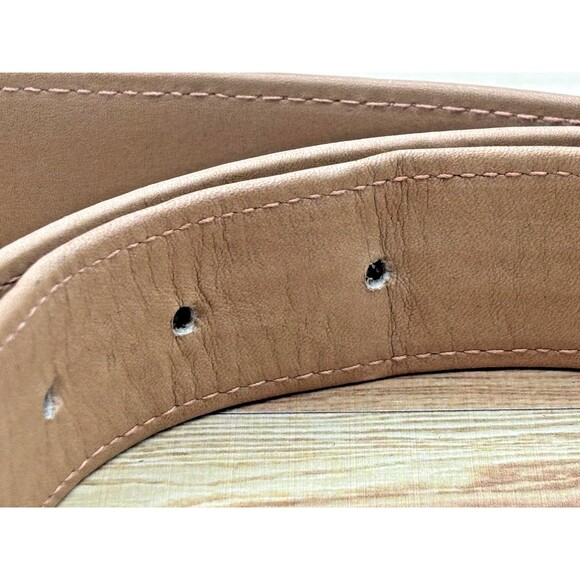 Vintage Salvatore Ferragamo Italy Mens Belt Tan Tweed Leather Brass Buckle 36-38 - Picture 9 of 14